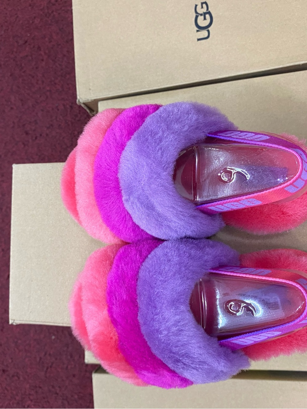 UGG Fluff Yeah Slide Purple Rainbow Sheepskin Toddler Sandals Slippers PPRB